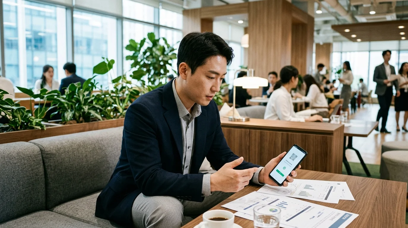 법인 개통 신분증 컬러 스캔본 필수 규정 사내 오피스에서 실물 신분증 원본의 컬러 스캔본 상태와 법인 계약 서류를 꼼꼼하게 대조 검토하는 총무팀 실무자