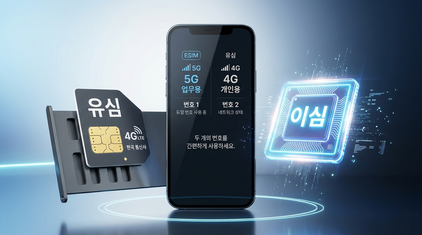 유심 vs 이심(eSIM) 완벽 비교 가이드 유심 USIM과 이심 eSIM 차이점 및 듀얼넘버 하나의 폰에 두 개 번호 쓰는 법 완벽 가이드 - 유플러스이지 공식 스마트통신 가이드
